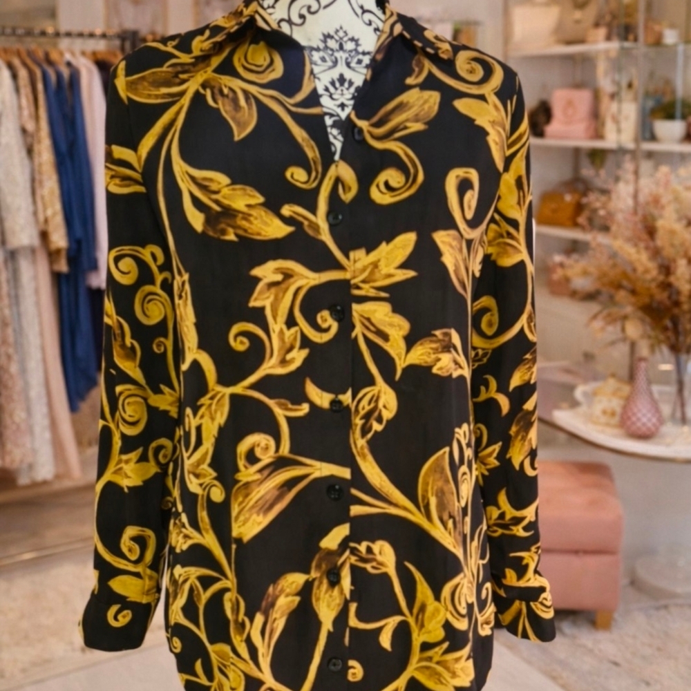 Chico's Black and Gold Patterned Shirt